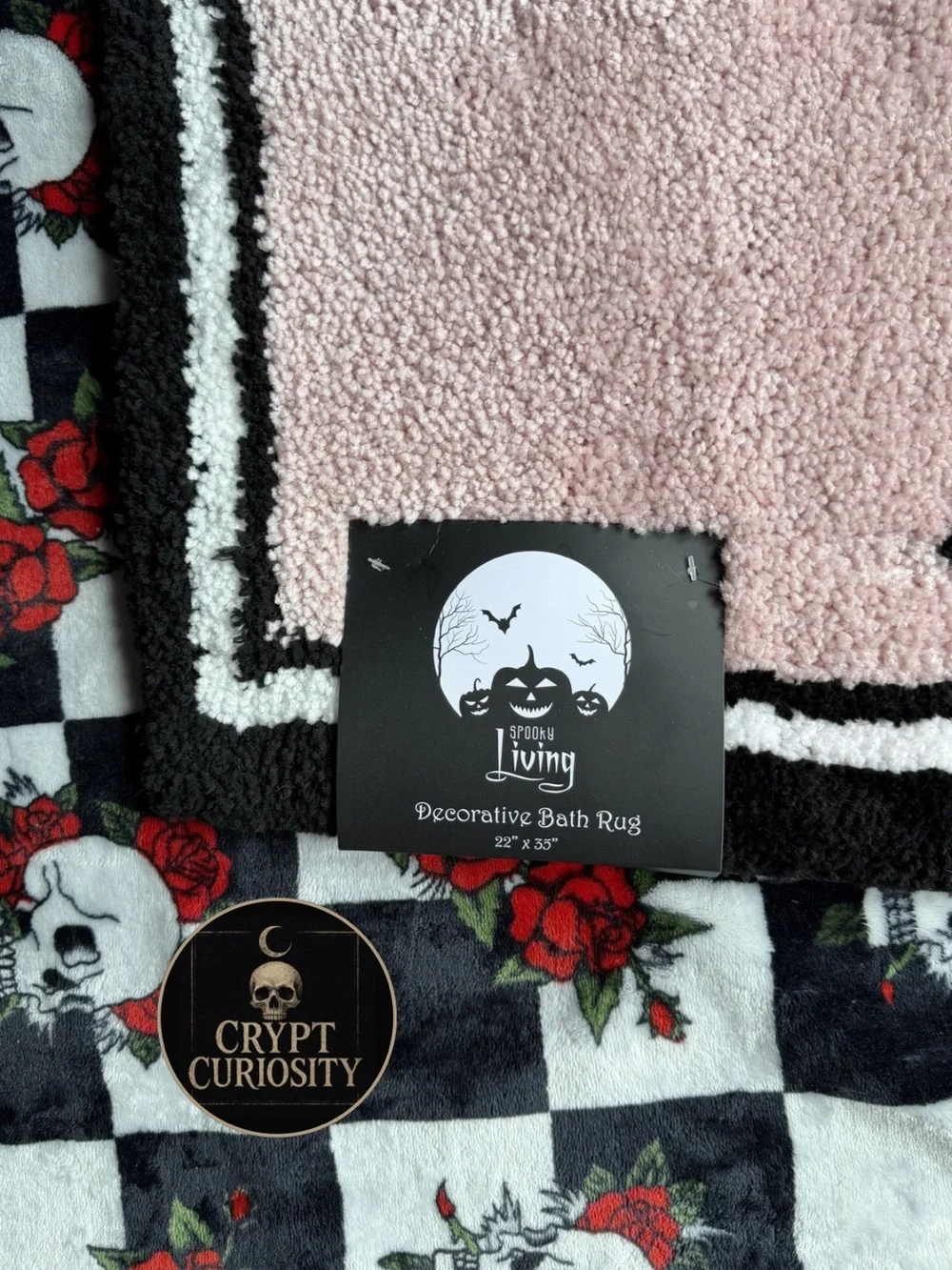 BRAND NEW HALLOWEEN pink girly coquette rip coffin shape bath mat